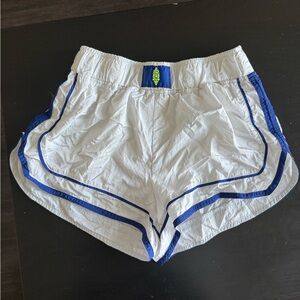 Free People White Athletic Shorts with Blue Trim